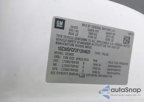 2015 Chevrolet Express 2500 Work Van из США, поврежденный, VIN 1GCWGFCF2F1284825